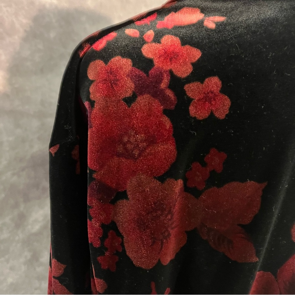 Sag Harbor Floral‎ Velvet Button-Up Shirt Shiny Vintage Retro Party XL - Picture 7 of 16